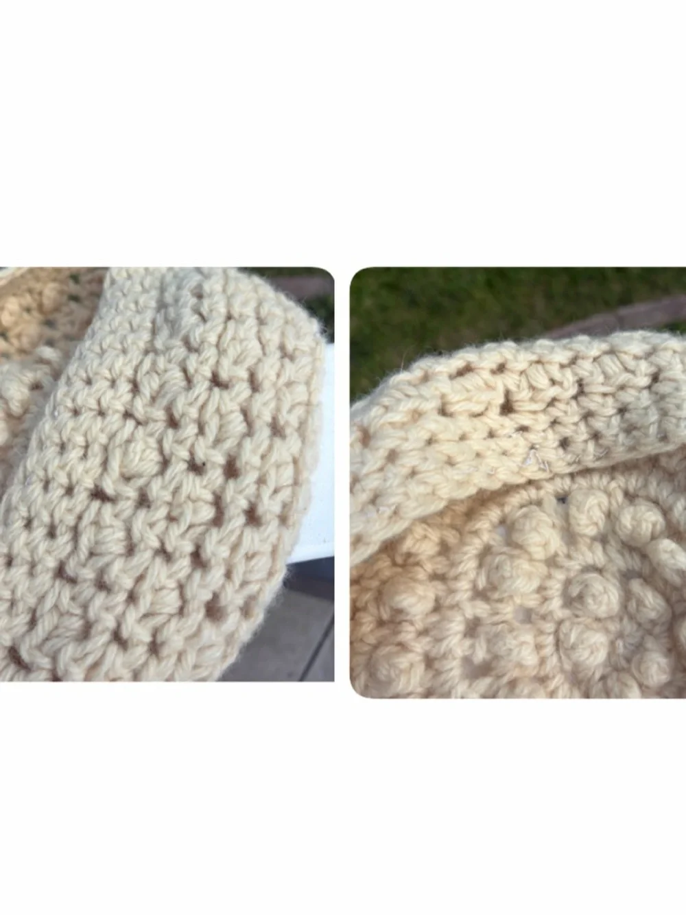 Vintage cream knobby knitted Italian wool mermaidcore beret winter hat